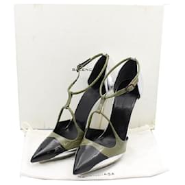 Balenciaga-[Used] Balenciaga High Heels Pumps Sandals Ladies Enamel Green Silver 38 inch 207643 WABH5 1259 SCARPA PELLE S .GOMMA-Black,Green