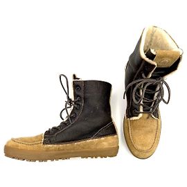 Botas Moncler em couro granulado marrom e camurça bege - forrado de pele Marrom