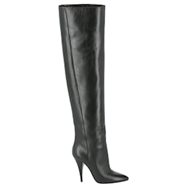 Saint Laurent-Kiki Pointed Leather High Boots-Black
