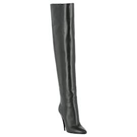 Saint Laurent-Kiki Pointed Leather High Boots-Black