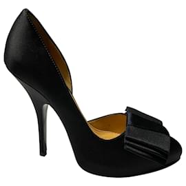 Lanvin-Zapatos de salón Lanvin con lazo 120 en cuero satinado negro-Negro