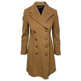 Emporio Armani Gefütterter Brust-Trenchcoat aus Brauner Schurwolle Braun