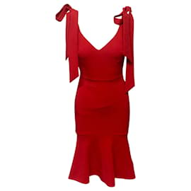 Rebecca Vallance-Rebecca Vallance Midi Dress in Red Polyester-Red