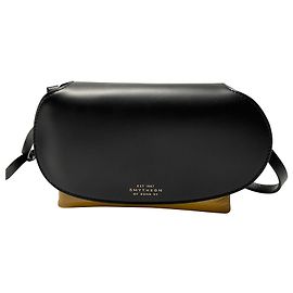 Borsa a tracolla Mini Pillow Smythson in pelle verniciata stropicciata Nero