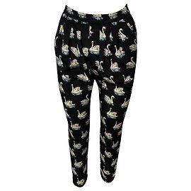 Stella Mc Cartney Stella McCartney Swan Print Straight Pants in Multicolor SIlk Black