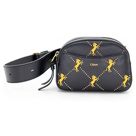 Chloé Gürteltasche aus marineblauem Leder mit aufgestickten Pferden Blau