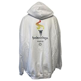 Balenciaga-Balenciaga Olympic Hoodie in White Cotton-White