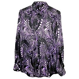 Camisa Versace em seda roxa com estampa geométrica Roxo