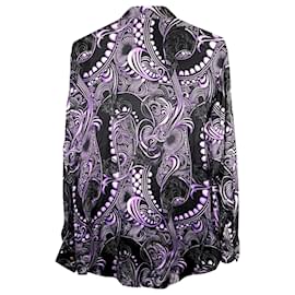 Versace-Versace shirt in purple silk with geometric print-Purple