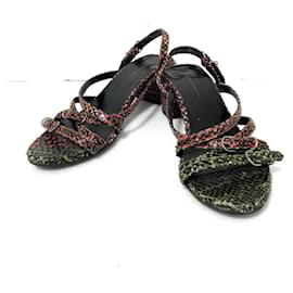 Balenciaga-[Used] BALENCIAGA Sandals Outsole Re-covered / Python embossed Red x Black leather-Black,Red