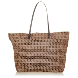 Fendi-Fendi Brown Zucchino Canvas Tote Bag-Brown