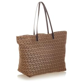 Fendi-Fendi Brown Zucchino Canvas Tote Bag-Brown