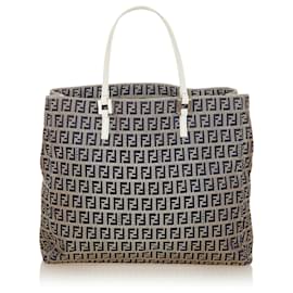 Fendi-Fendi Gray Zucchino Canvas Tote Bag-Grey