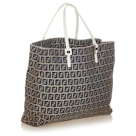 Fendi-Fendi Gray Zucchino Canvas Tote Bag-Grey