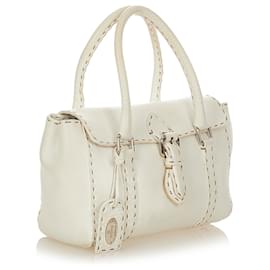 Fendi-Sac à main en cuir Fendi Mini Selleria Linda blanc-Blanc