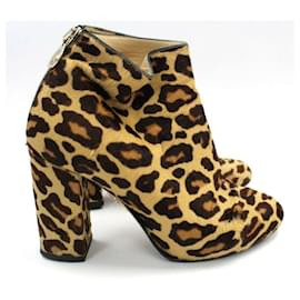 Charlotte Olympia-Botas de tornozelo de pele de pônei com estampa de leopardo-Marrom,Bege
