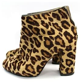 Charlotte Olympia-Leopard print pony fur ankle boots-Brown,Beige