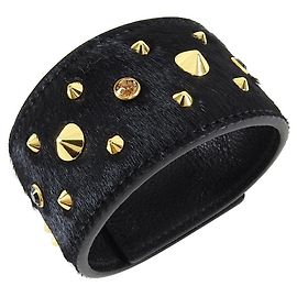 Bracciale MCM in pelle di vitello nero con borchie Swarovski oro Nero