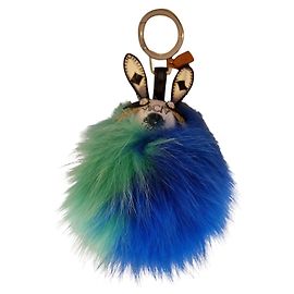 MCM White Rabbit keyring with blue and green faux fur Blue