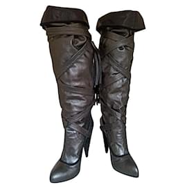 Galliano-Galliano knee-high tube boots-Bronze
