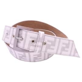 Fendi-[Used] FENDI Belt Zucca Light Purple x White Canvas x Leather x Silver Metal Fittings-White