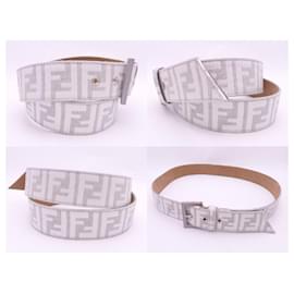 Fendi-[Used] FENDI Belt Zucca Light Purple x White Canvas x Leather x Silver Metal Fittings-White