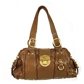 Etro-ETRO Brown Leather lined Handles Zip Top Shoulder Bag Handbag Gold Hardware-Brown