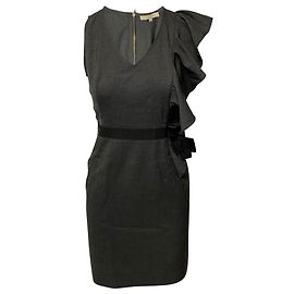 Sandro Paris Mini Abito Ruffle in Viscosa Grigia Grigio