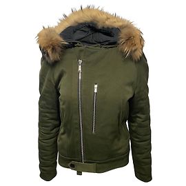 Parka à capuche bordée de fourrure Sandro Paris en coton vert Vert