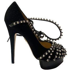 Charlotte Olympia Angry Portia Studded Platform Pumps in Black Suede Black