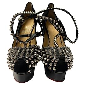 Charlotte Olympia-Charlotte Olympia Angry Portia Studded Platform Pumps in Black Suede-Black