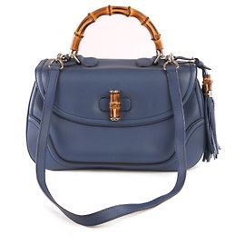 Bolsa Gucci de couro azul marinho grande nova borla de bambu com alça superior Azul Azul marinho