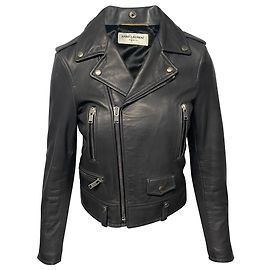 Saint Laurent Classic Moto Jacket in Black Lambskin Leather Black