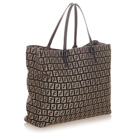 Fendi-Fendi Brown Zucchino Canvas Tote Bag-Brown