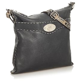 Fendi-Fendi Sac à bandoulière en cuir Selleria noir-Noir