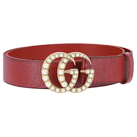 Gucci-Cinturón de piel con GG perlado-Roja
