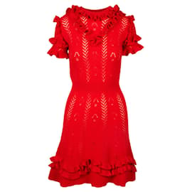 Gucci-Ruffled Wool Dress-Red