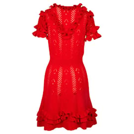 Gucci-Ruffled Wool Dress-Red