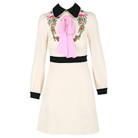 Gucci-Embroidered Flower Dress-White