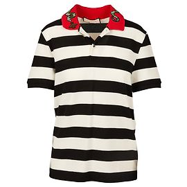 Gucci Polo a righe con applicazione serpente Nero