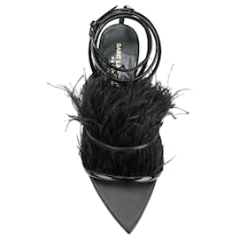 Saint Laurent-Feather Satin Flat Sandals-Black