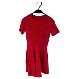 Alexander Mcqueen-Vestido skater com estampa de leopardo rosa e vermelho Alexander McQueen-Rosa,Vermelho