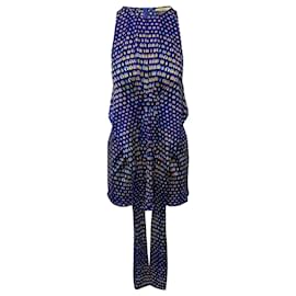 Issa-Issa London Printed Wrap Dress in Blue Silk-Blue