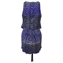 Issa-Vestido Wrap Estampado Issa London em Seda Azul-Azul