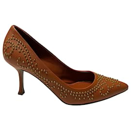 Sergio Rossi-Sergio Rossi Studded Heels in Brown Leather -Brown