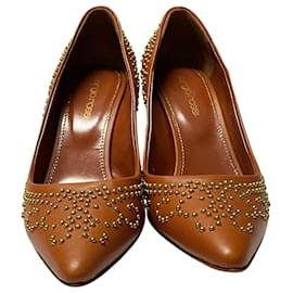 Sergio Rossi-Sergio Rossi Studded Heels in Brown Leather -Brown