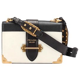 Bolsa Prada Cahier de Couro Branco Preto Branco