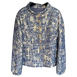 Chanel-12K$ Tweed-Jacke mit Juwelenknöpfen-Blau