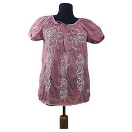 Camicetta in cotone rosa ricamata a maniche corte Odd Molly Rosa