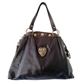 Gucci Lambskin Handbag Chocolate Gold Studded Chocolate